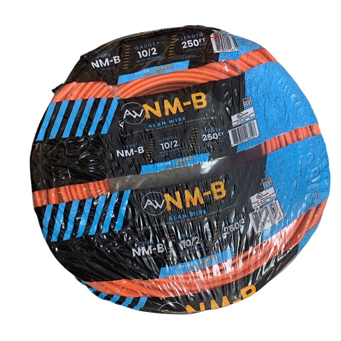 New 250ft Alan Wire NM-B Gauge 10/2 With Ground Orange Wire