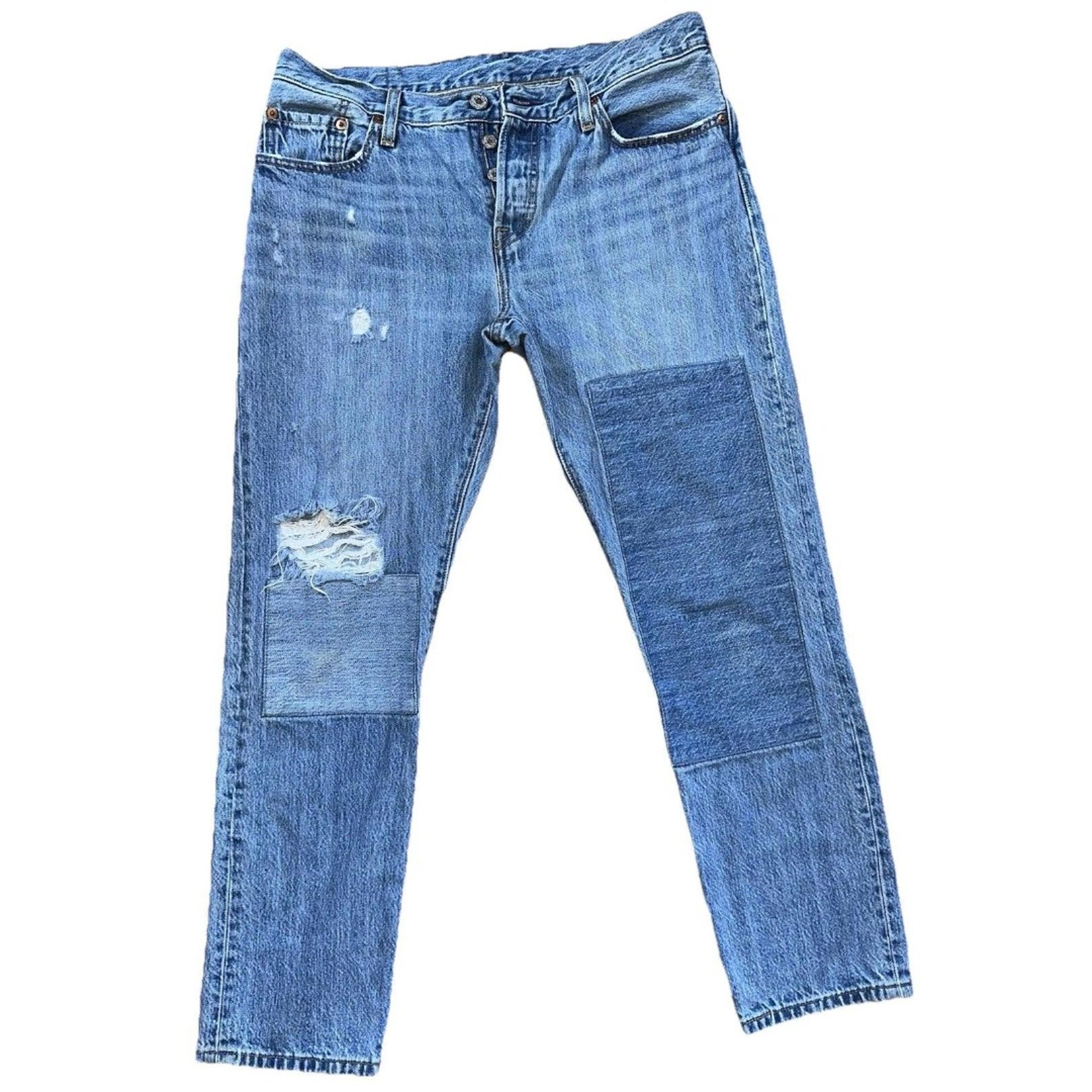 LEVI'S 501 CT Tapered Cropped Jeans Womens 30x28 (Tag 28x32) Stacked Patches Y2K