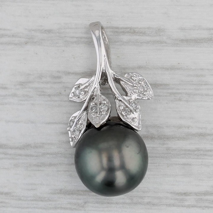 Black Cultured Pearl Diamond Pendant 14k White Gold