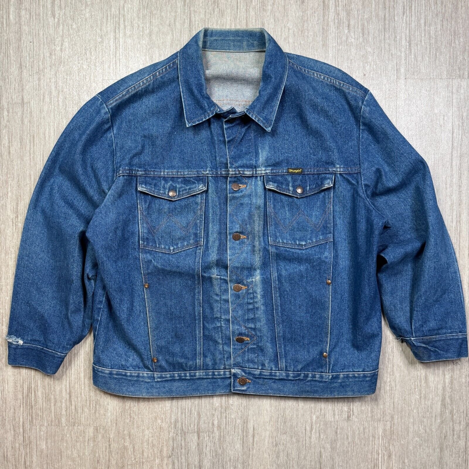 Vintage Wrangler Authentic Western Jacket Size 54 Trucker Denim Jean Jacket