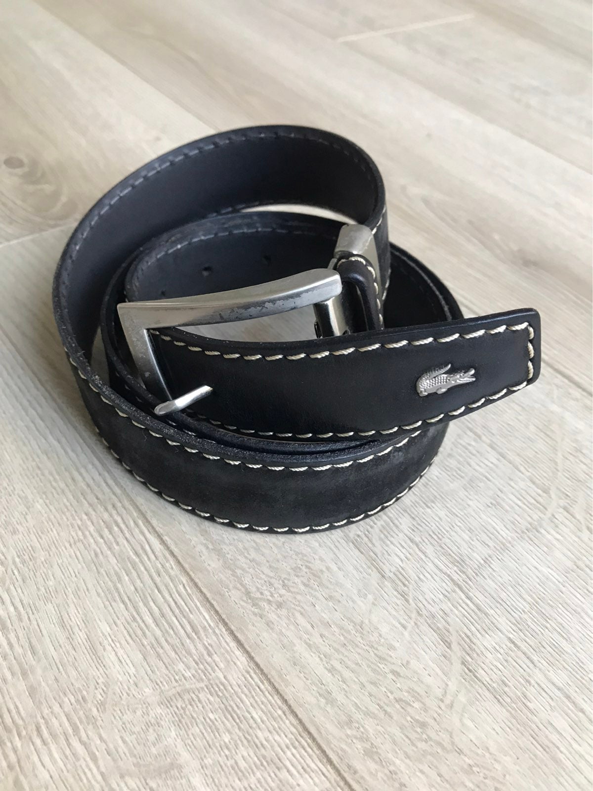 Lacoste Men's Engraved Buckle Leather Belt