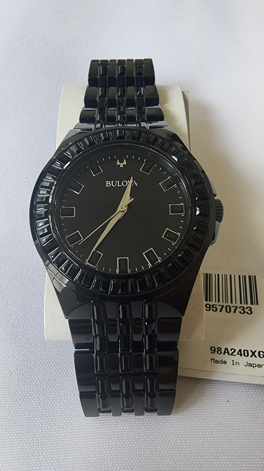Bulova Mens Crystal Phantom Black Stainless Steel Watch, 98A240