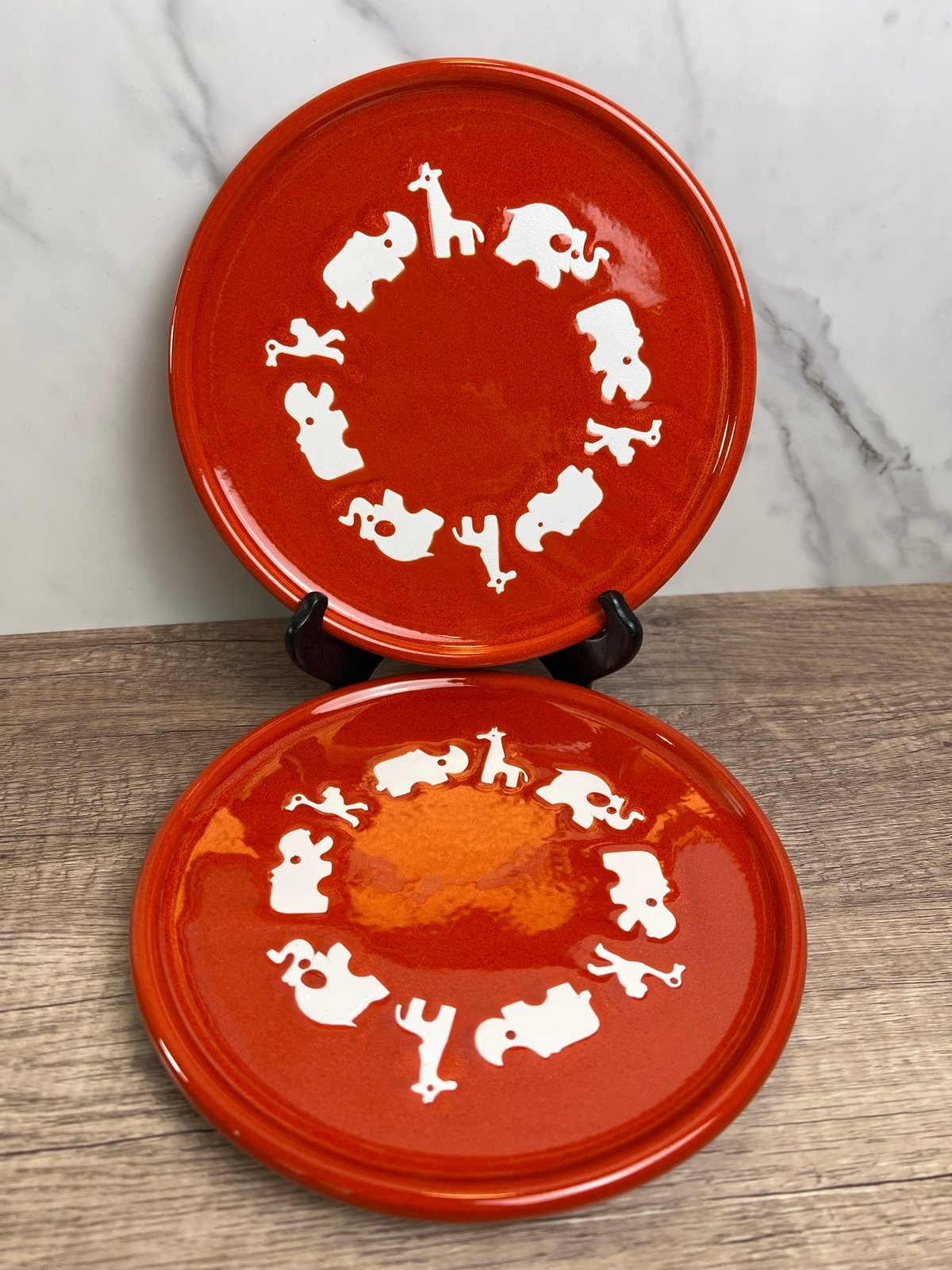 Rare Waechtersbach Germany Red Jungle Safari Plates - vintage