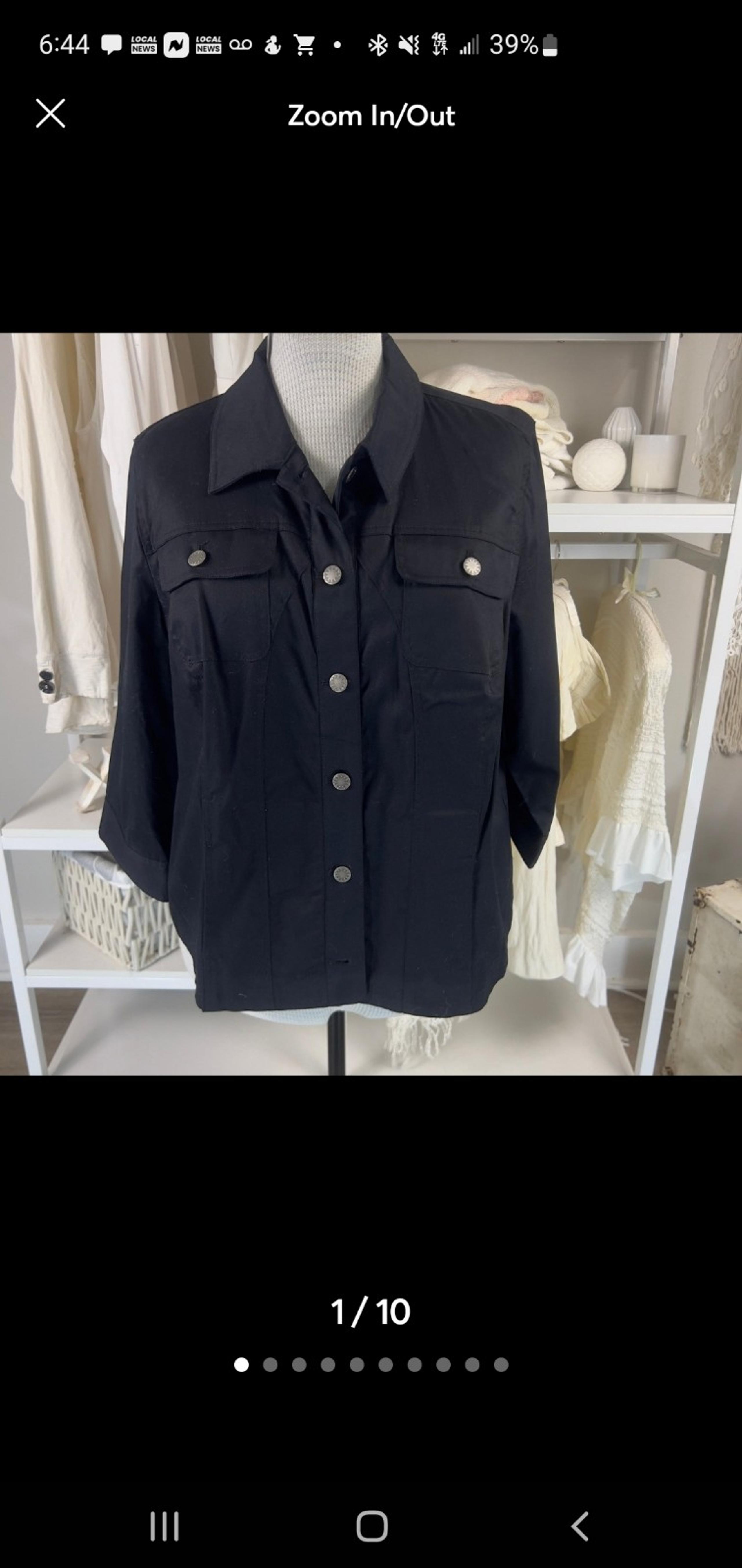 CJ Banks Women's Size 1X Black Button Up Shirt with Button Sleeve detail