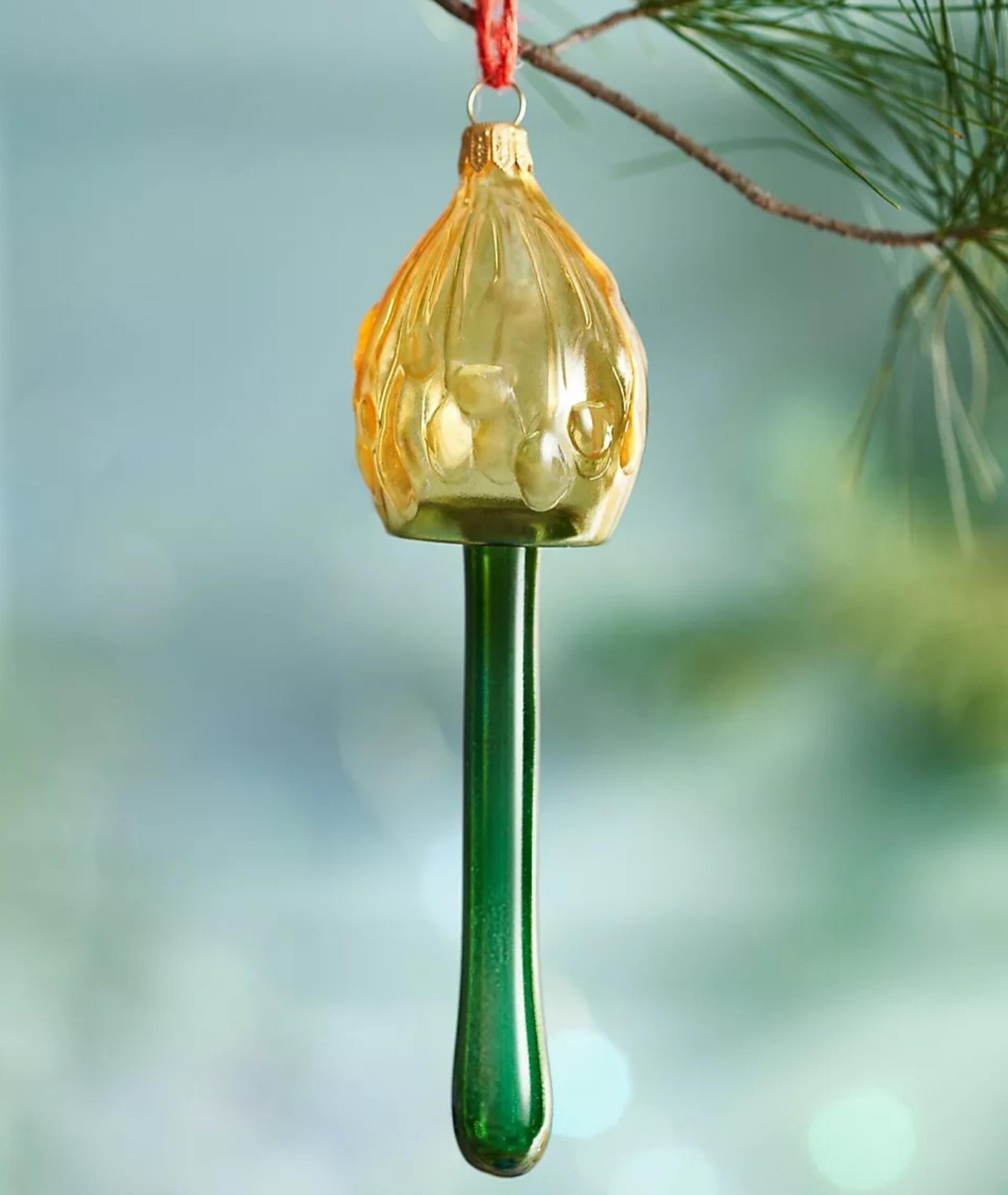 New Terrain Anthropologie yellow green glass mushroom ornament