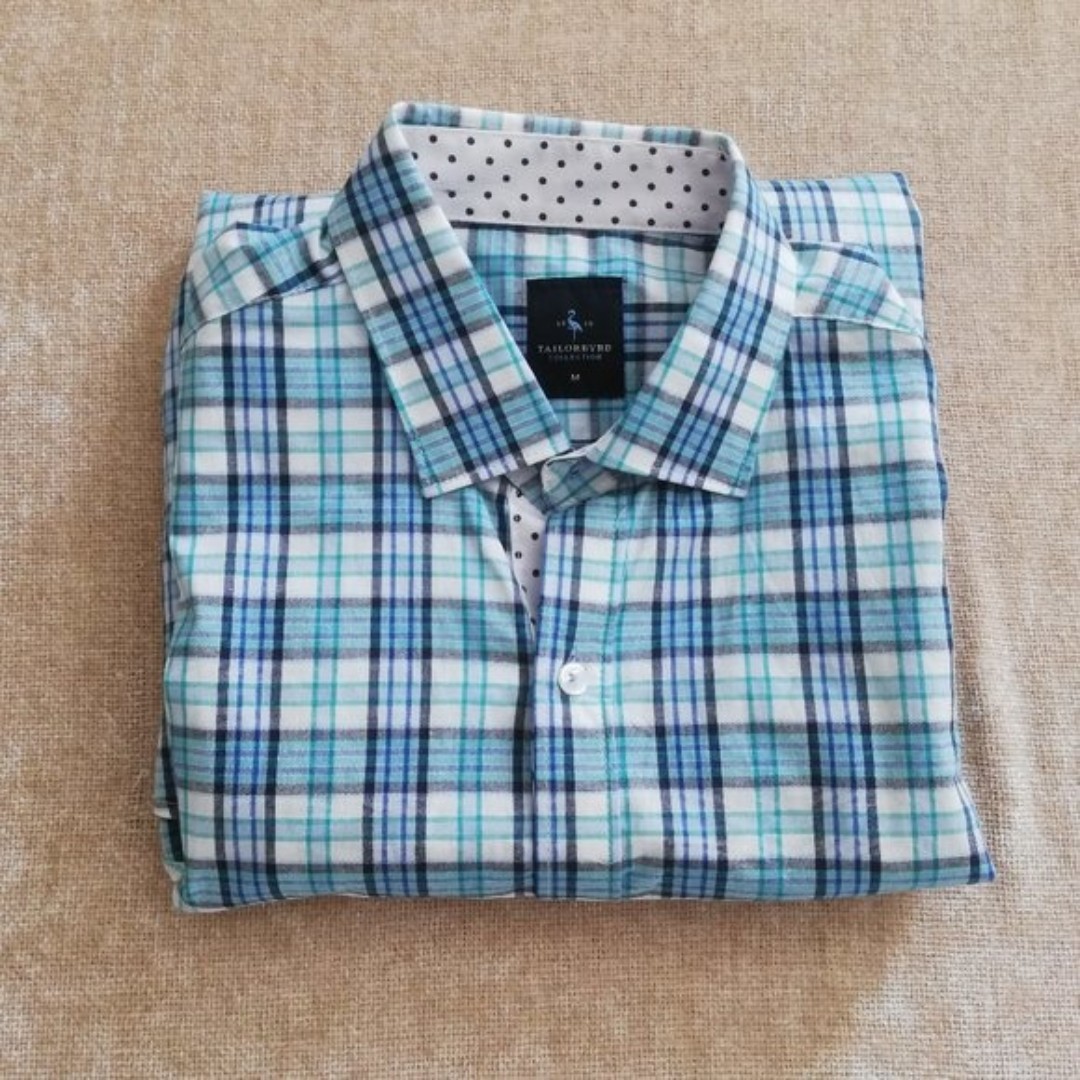 Tailorbyrd Men's Plaid Teal Button Down Size Medium NWOT