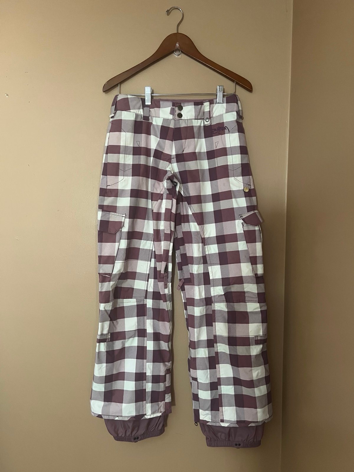 Burton Snowboard Ski Pants White Purple Plaid Size XS