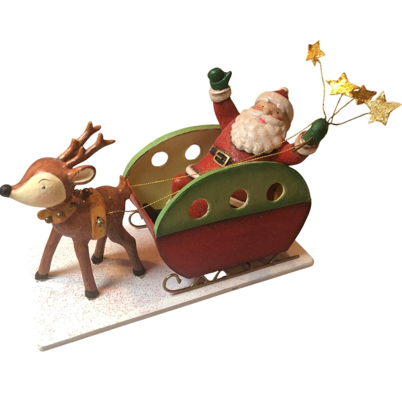 Vtg Dept 56 HTF Hand Painted Santa & Sleigh Wooden Hard Plastic Christmas