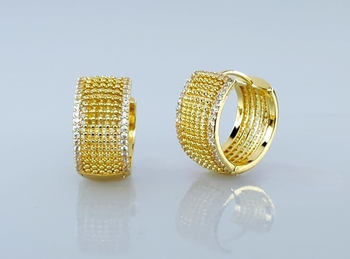 18K Gold 2ct Diamond Womens Chunky Huggie Hoop Earrings 18K Silver Hoops Jewelry