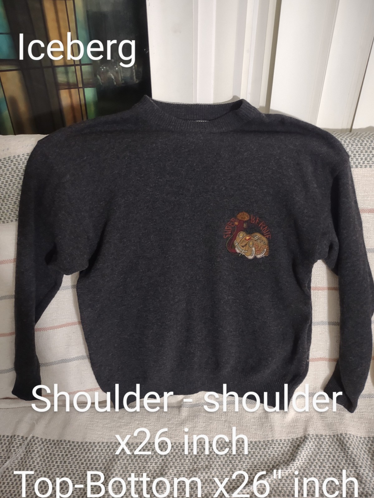 Iceberg Vintage Collectiors Wool Sweater Dark Grey Super Bernie Disney VW Bug