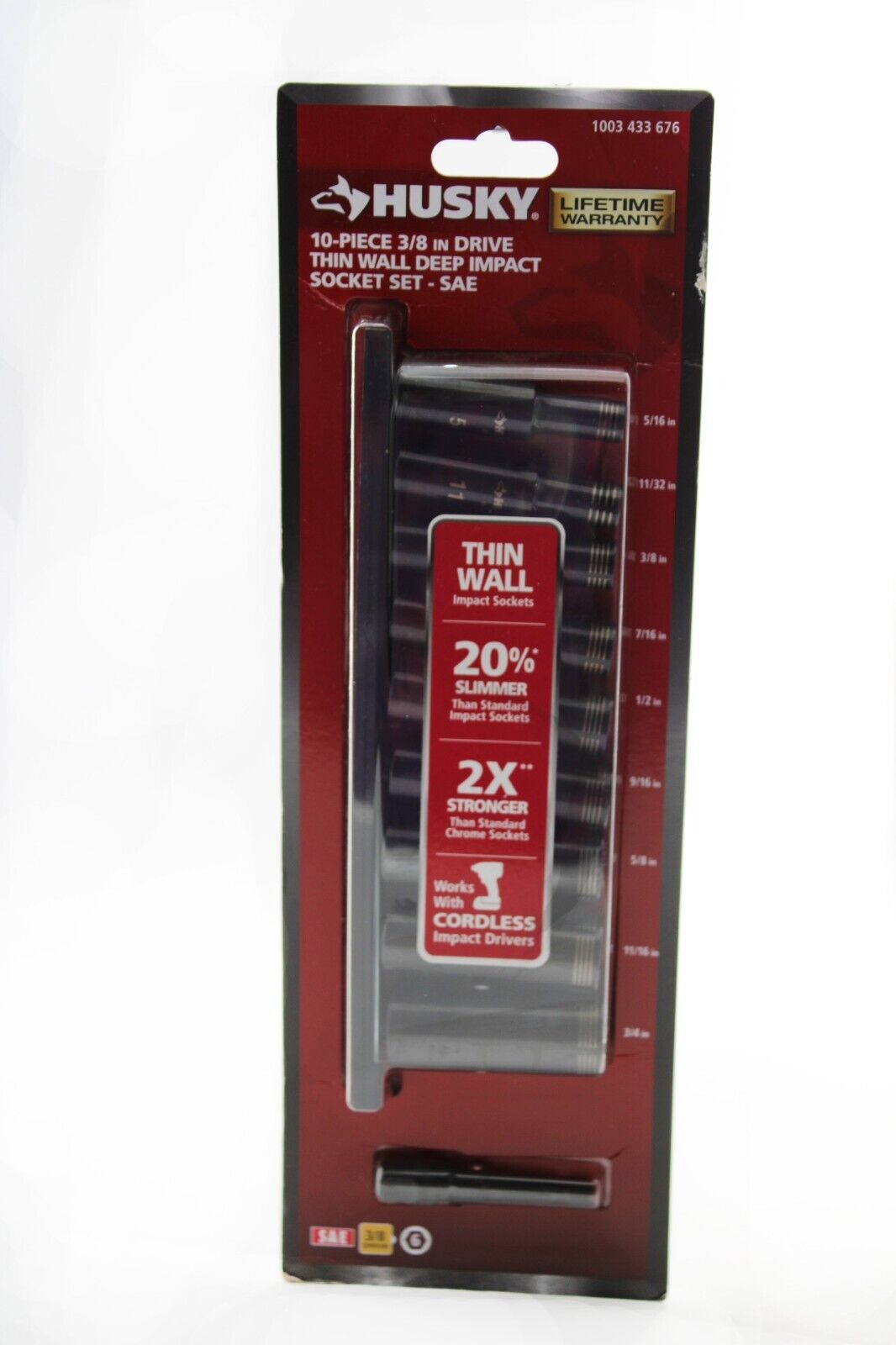 Husky Impact Socket Set Thin Wall Deep SAE Hand Tools 3/8 Inch Drive 10 Piece