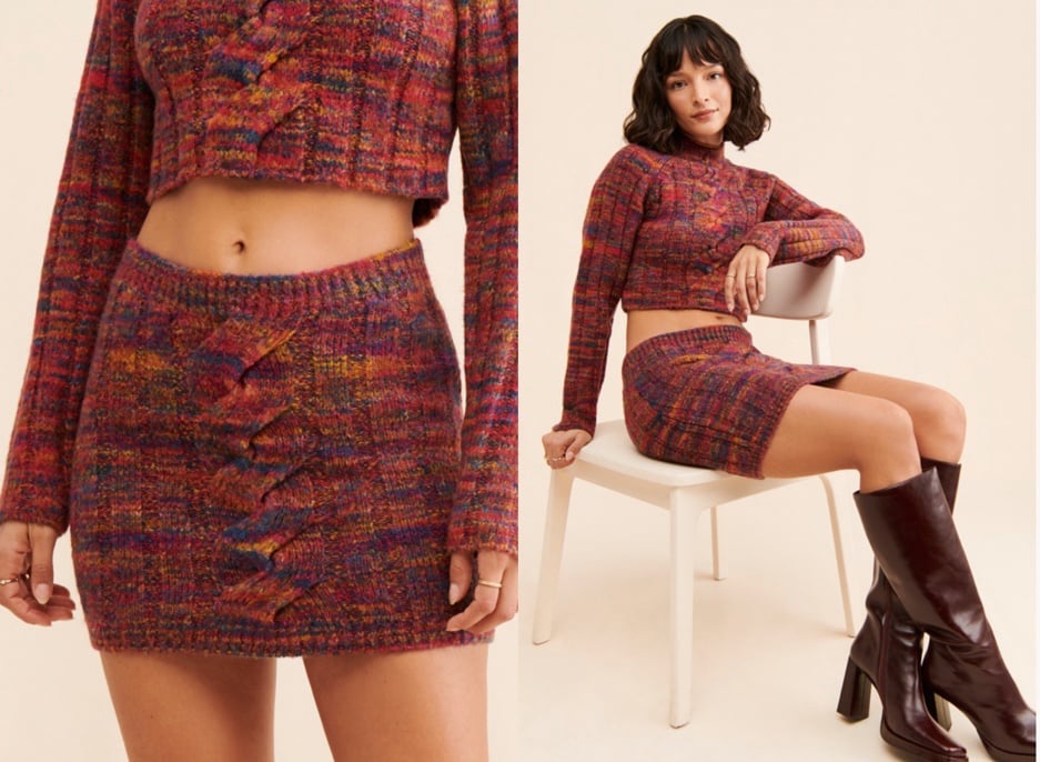 Gently Used For Love & Lemons Ruby Cozy Knit Mini Skirt Set Multicolor Size S