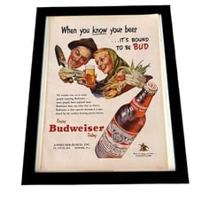 1953 Budweiser Beer Advertisement 11 x 14 Framed