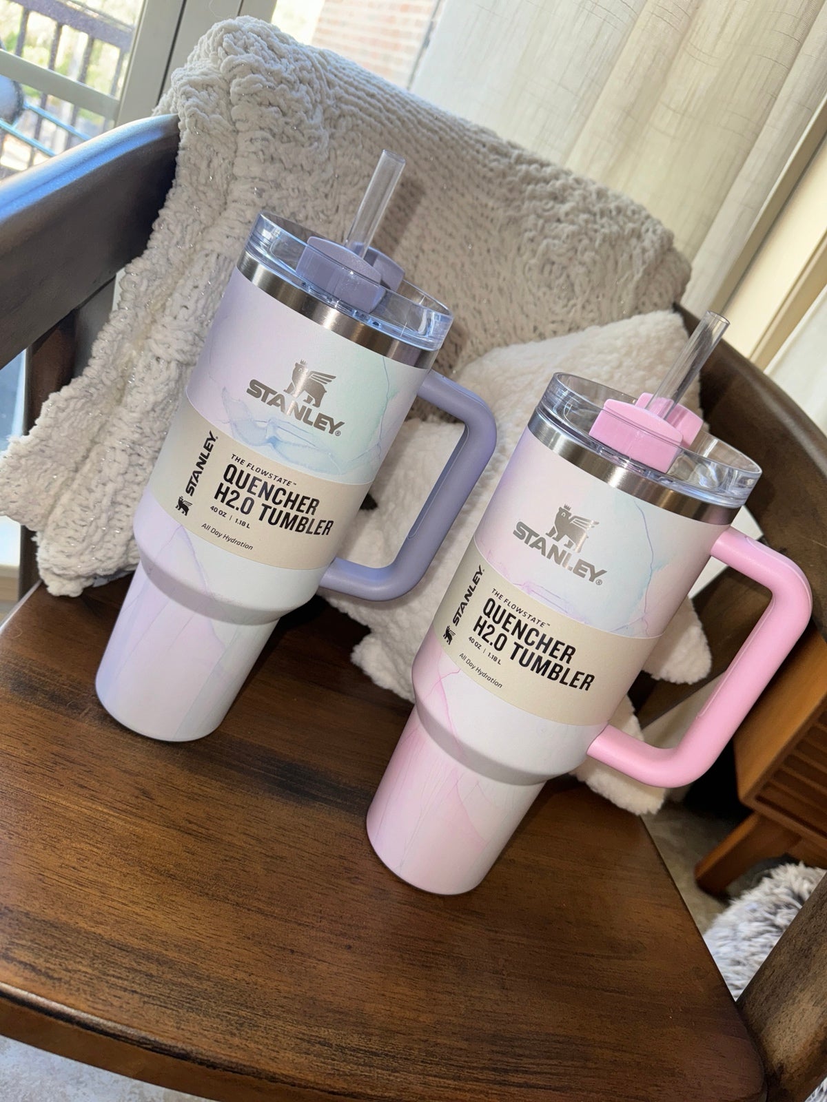 Stanley 40 oz tumber set of 2, tie dye watercolor dusk and tulle