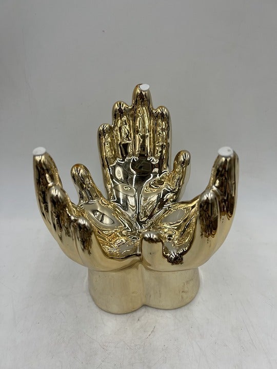 (Super Rare!) VTG Arteriors Piedmont Three Hands Figural Golden Porcelain Vase!