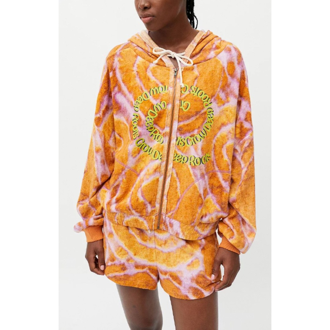 Out From Under Kelsey Fleece Zip Printed Full Zip Tie Dye Hoodie Sz M