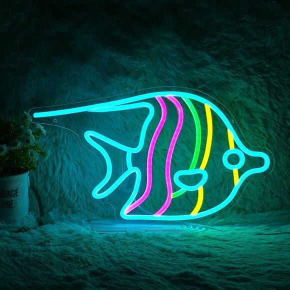 New Butterfly Fish Neon Sign, LED Ocean & Tropical Wall Light for Home & Shop