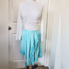 Free People Aqua Blue Satin Skirt Lace Trim Women's Small