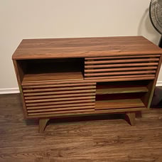 NEW Mid-Century Modern Two-Tier Display Stand, Walnut Finish