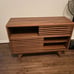 NEW Mid-Century Modern Two-Tier Display Stand, Walnut Finish
