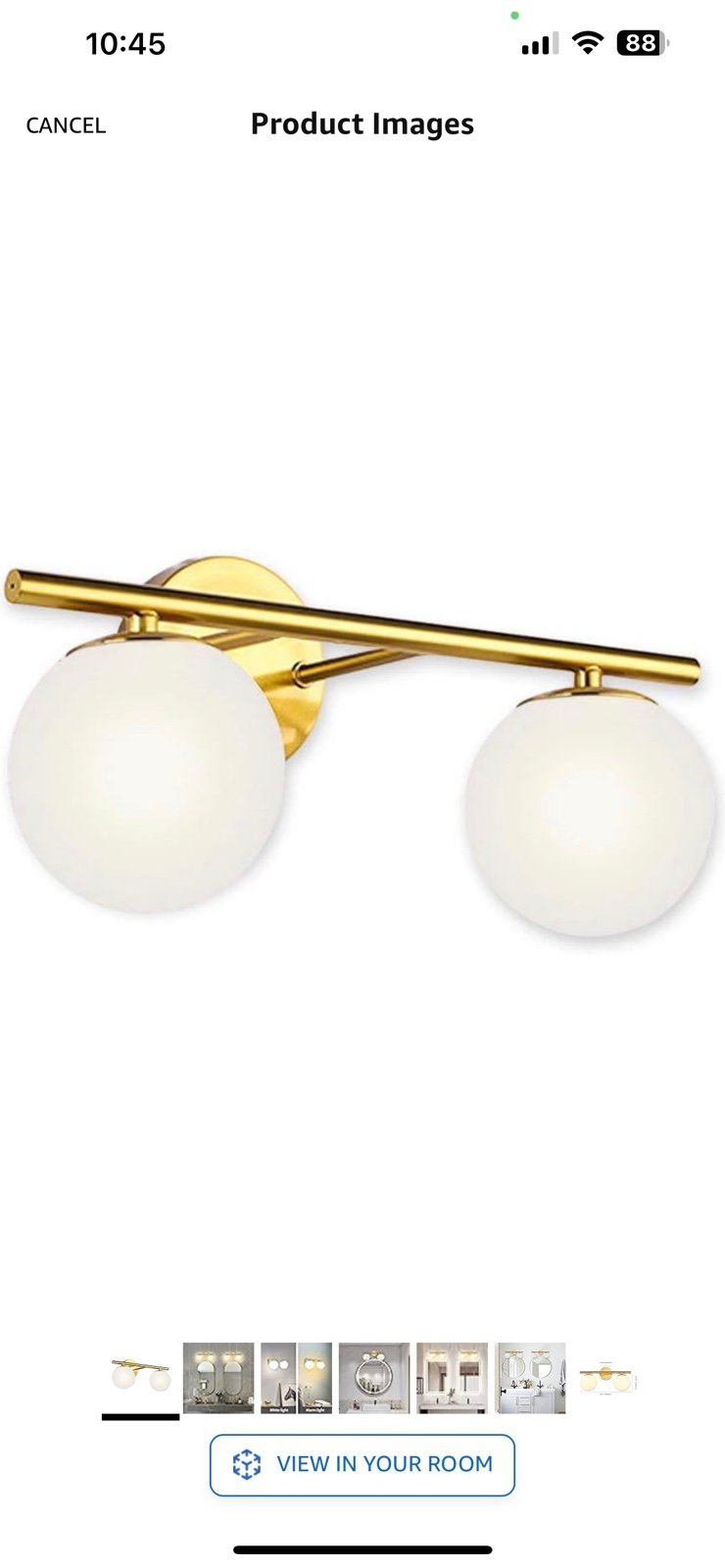 New Bathroom Vanity Light Fixtures 2 Lights Brushed Brass Milk White Globe Glass