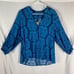 Lauren Gold W Talulah Blue Fern Leaf 3/4 Sleeve V Neck Top NWT Size S