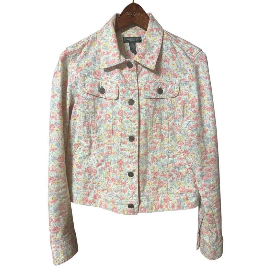 Ralph Lauren Jeans Company Womens Spring Pastel Floral Denim Jean Jacket Sz M