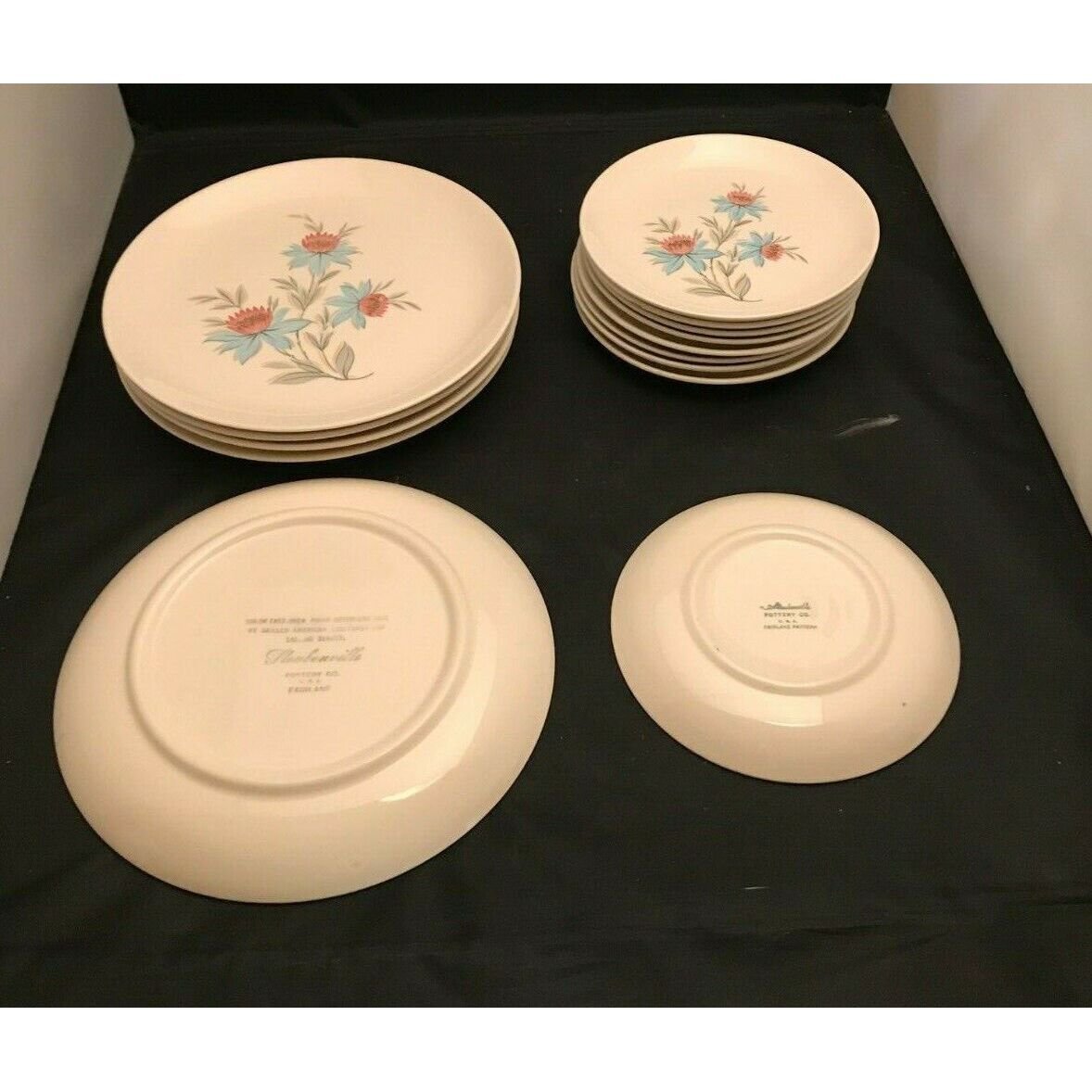 Steubenville Pottery Fairlane Pattern Set of 5 Dinner Plates & 9 Salad Plates