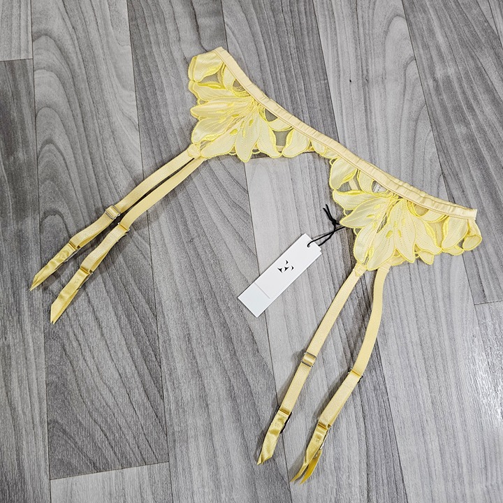 NWT Fleur du Mal Lily Embroidery Garter Belt Yellow Daffodil Size 2/S