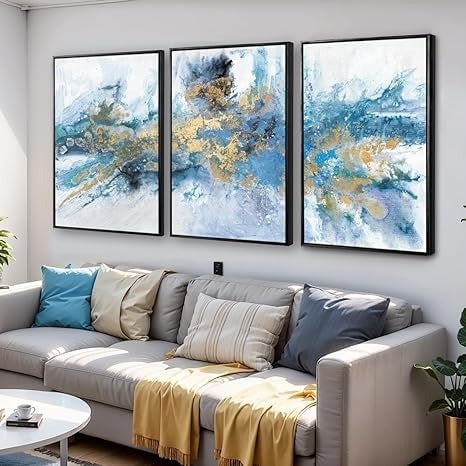 NEW 3 pieces Abstract Wall Art For Living Room black Framed