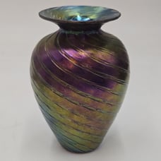 The Glass Eye Studio Mt. St. Helen Ash Vase signed 1989 Feathered Iridescent