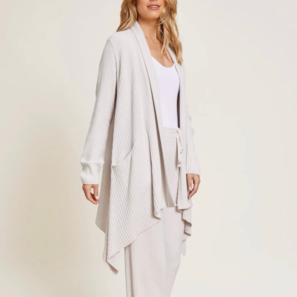 Barefoot Dreams CozyChic Ultra Lite Draped Shawl Collar Cardigan Cream Sz M NWT