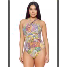 Bleu Rod Beattie Women's Multicolor Bohemian Paradise One Piece Swimsuit Size 10