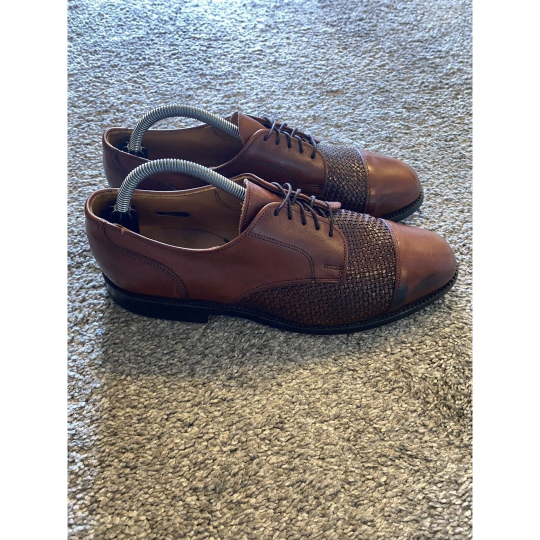 Allen Edmonds Lauderdale Dress Shoe 9D Woven Leather Cap Toe Brown Oxfords