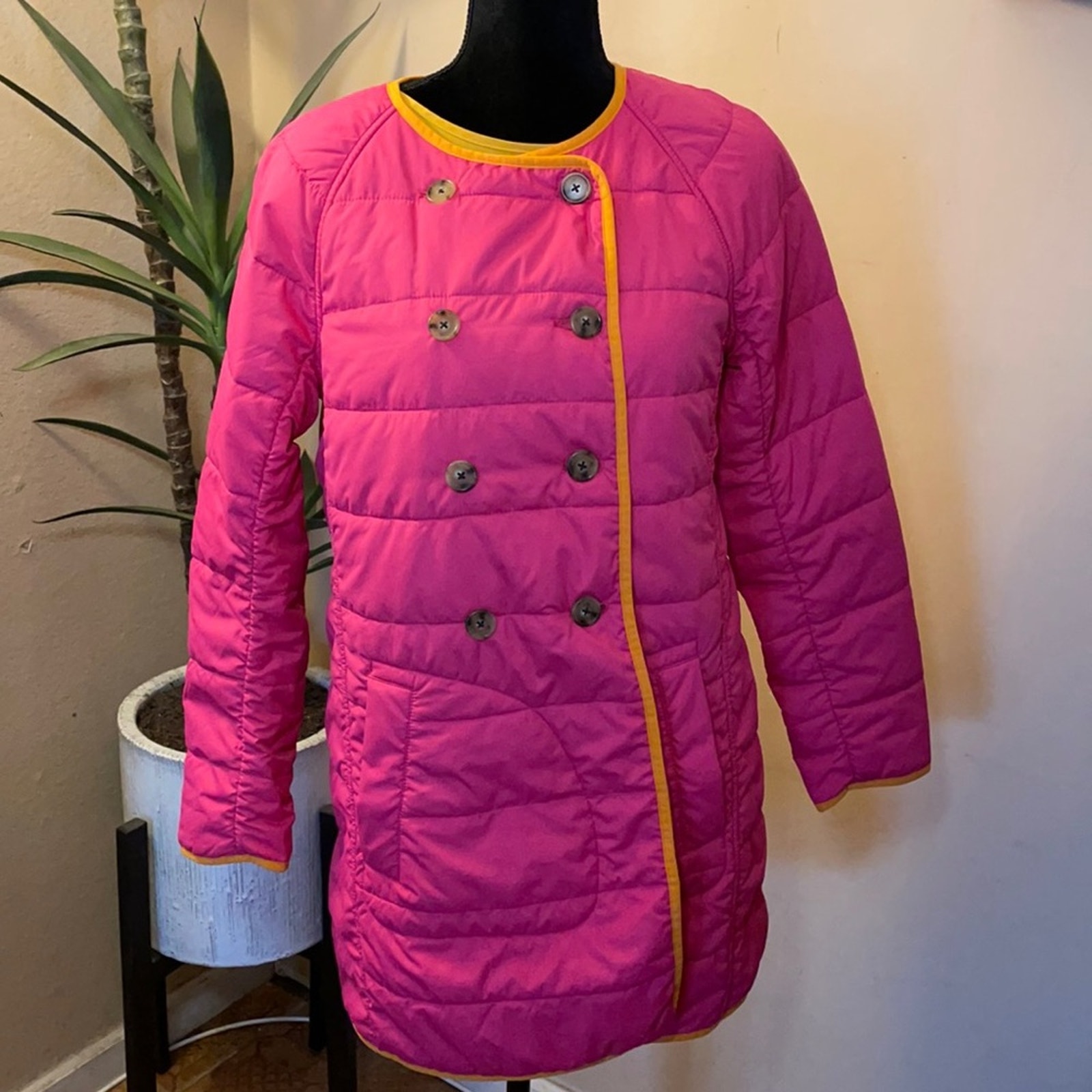 JCrew Fushia Blossom reversible puffer