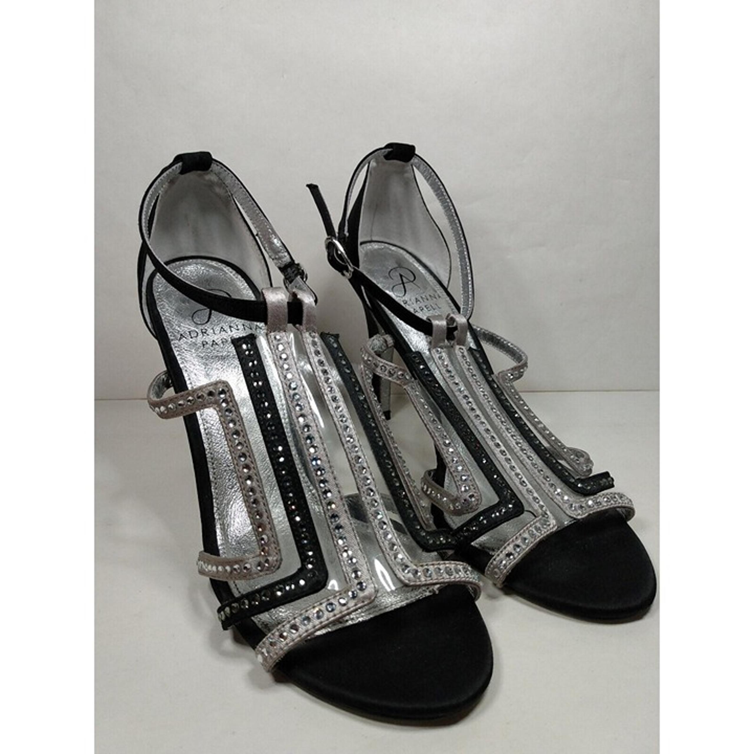 Adrianna Papell Women's Sz 6 M Black Silver Open-toe Formal Heel Shoe Rhinestone