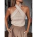 Halter Top Rib Knit Criss Cross Sleeveless Tank Top Casual Everyday