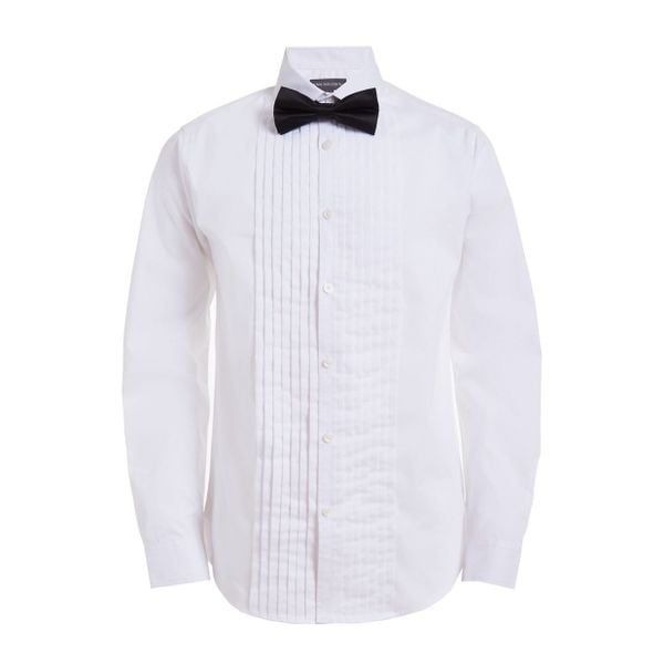 NWT Van Heusen Boys XL 18/20 Husky White Tuxedo Shirt & Black Bow Tie Wedding
