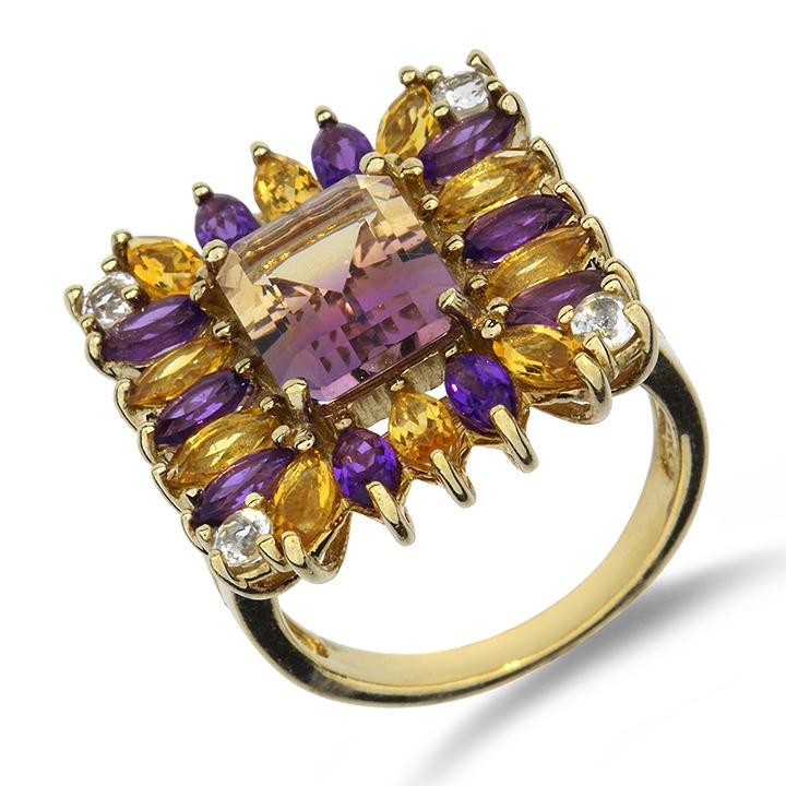Sterling Silver Ametrine, Amethyst, Citrine & Topaz Ring SR-3989