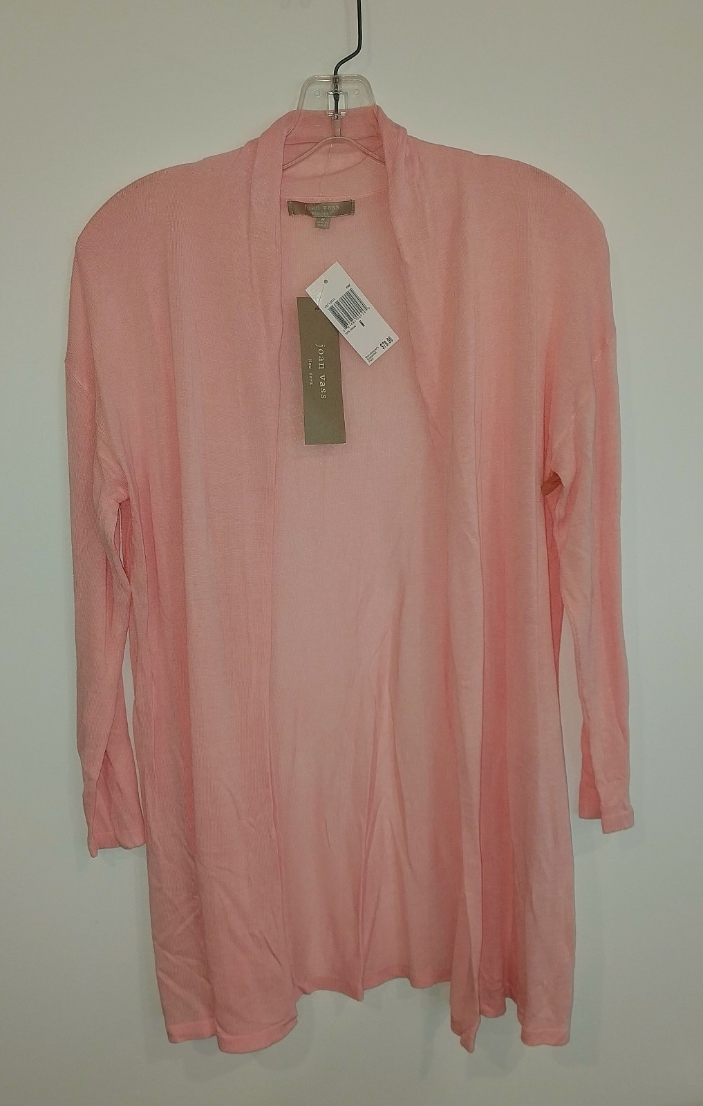 NWT Joan Vass Pink Lightweight Drop Shoulder Open Front Cardigan Size M
