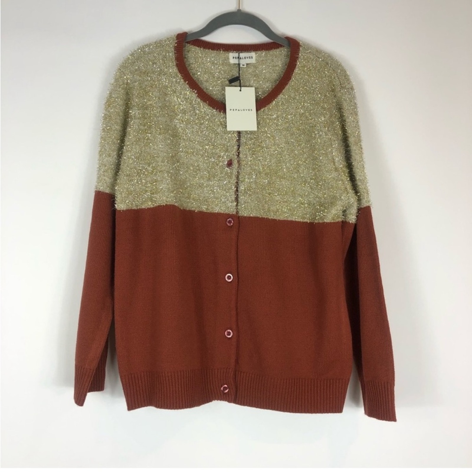 Nwt Anthropologie pepaloves orange and gold sparkle sweater