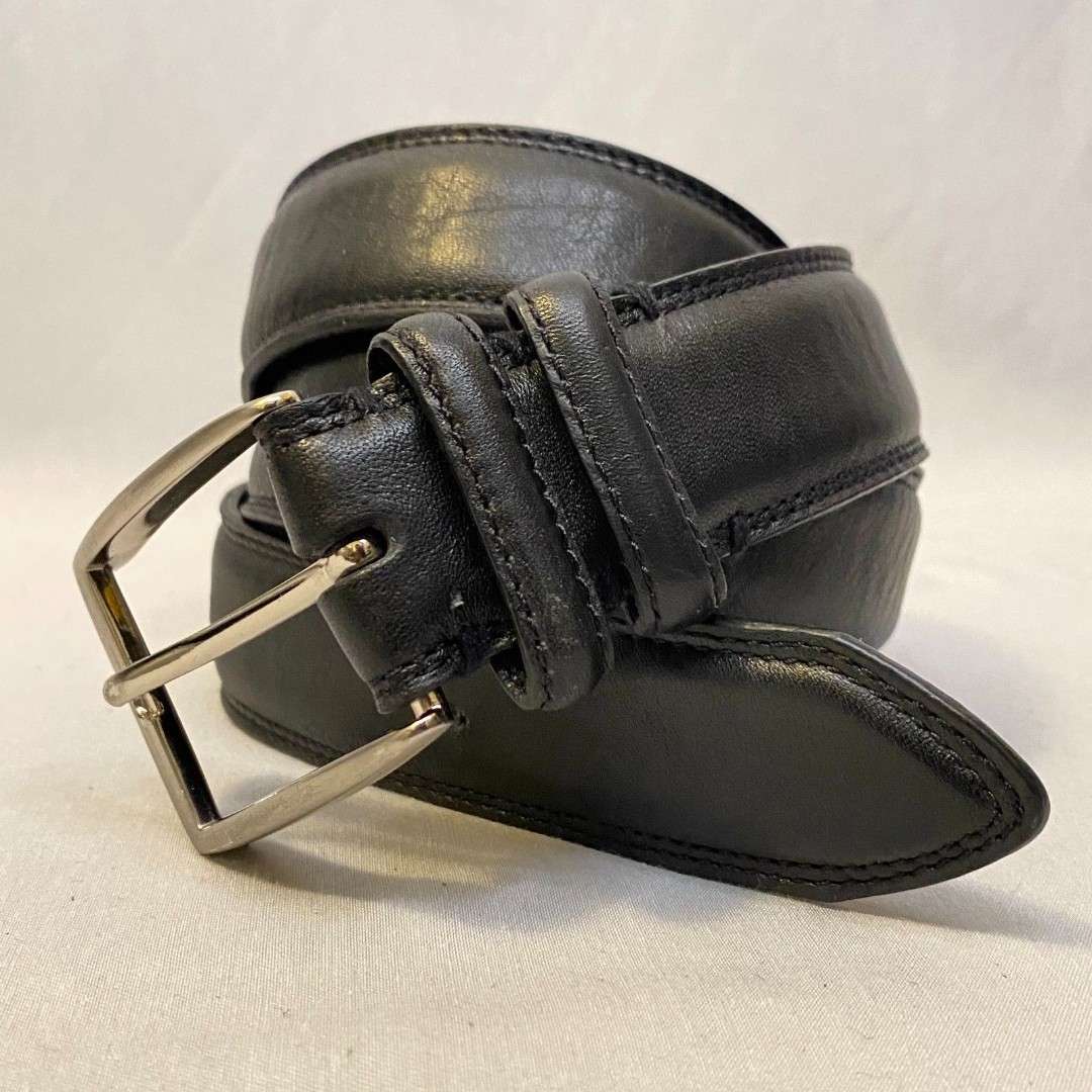 Mens Belt 34 Waist Black Soft Full Grain Leather Basic Style Handmade