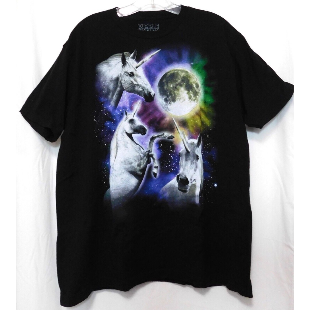 Vintage 90s Unicorn Moon Print Black T Shirt L Tee Ripple Junction All Cotton