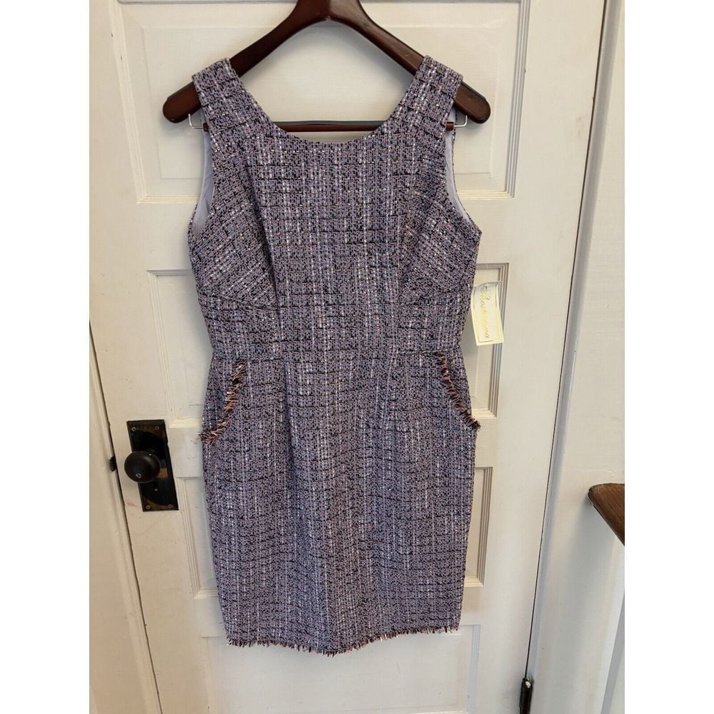 Shoshanna Purple Sleeveless Tweed Metallic Cotton Blend Dress Size 10 NWT 350