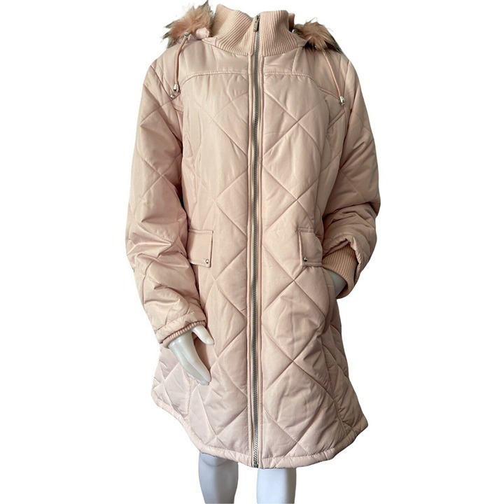 Women’s Jacket Size 1X Details Faux-Fur trimmed hood Quilted Jacket Pink