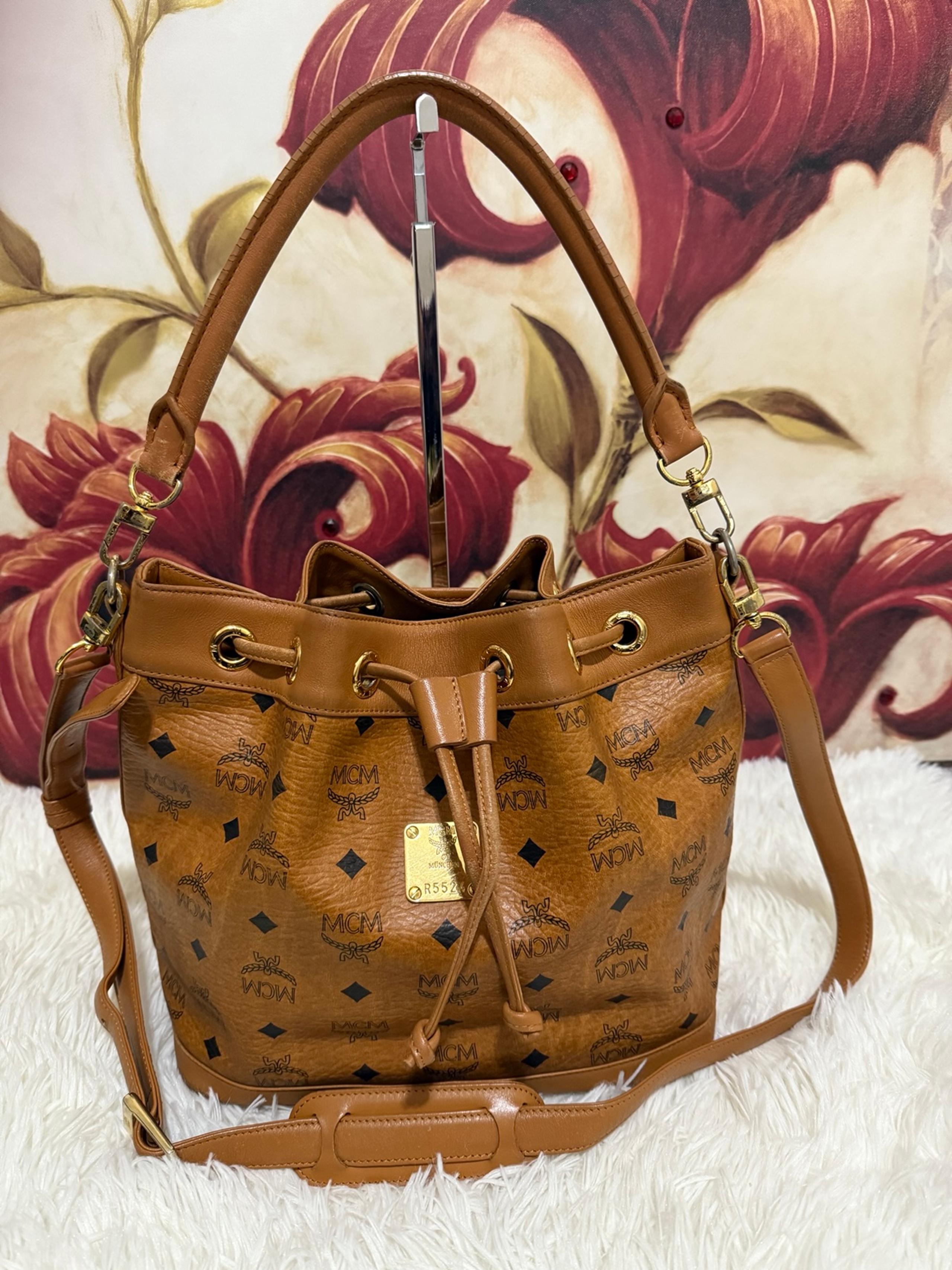MCM Visetos Cognac Bucket Crossbody