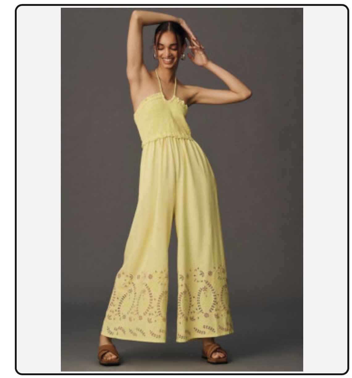 NWT 198 Anthropologie Strapless Eyelet Jumpsuit Wide Leg Yellow Smocked Halter