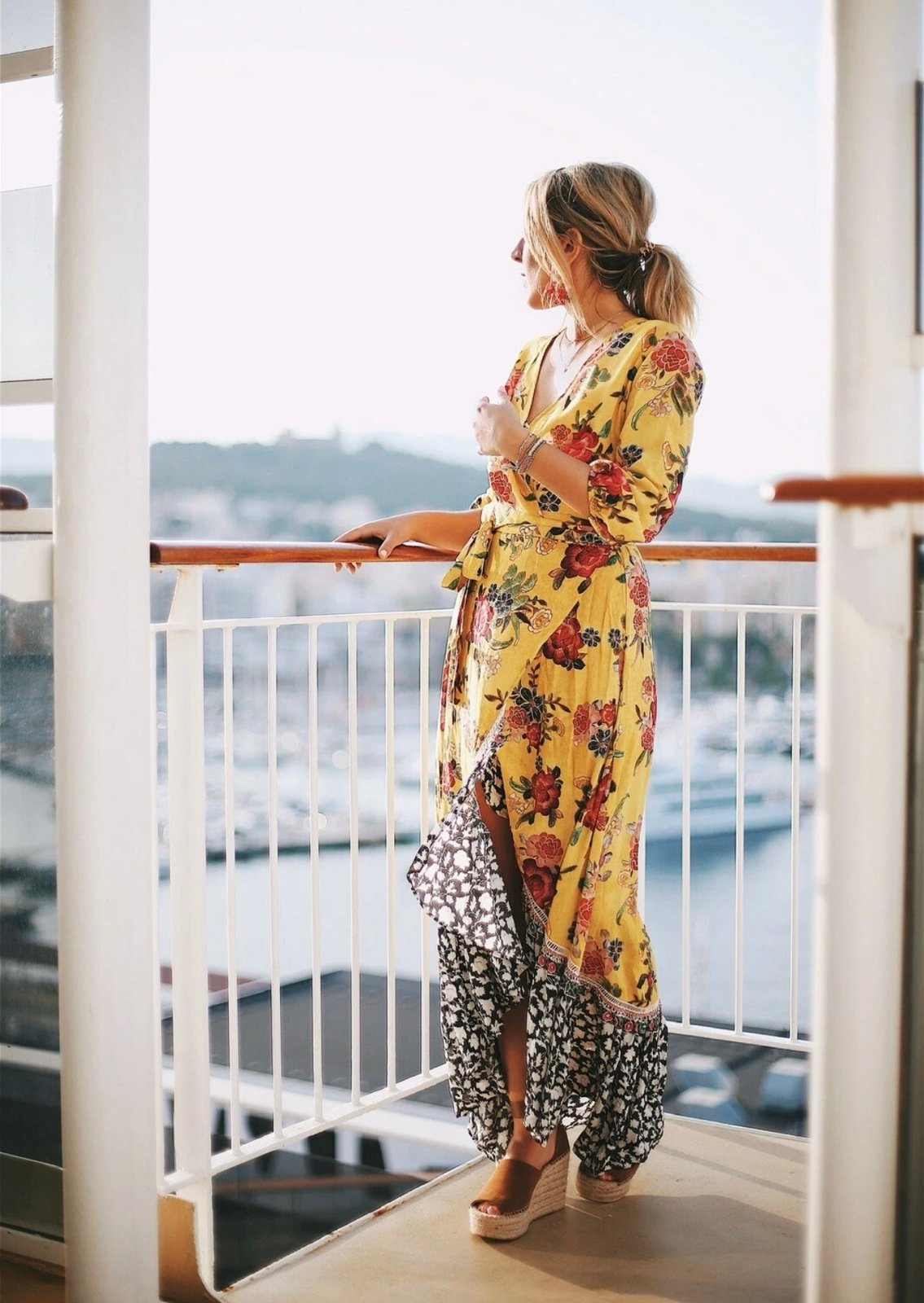 Farm Rio Anthropologie Sunlit Floral Wrap Maxi Dress Size Medium