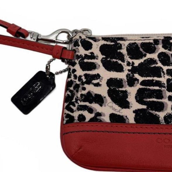 Coach Legacy Ocelot Print Wristlet Cheetah Canvas with Carnelian Leather Trim