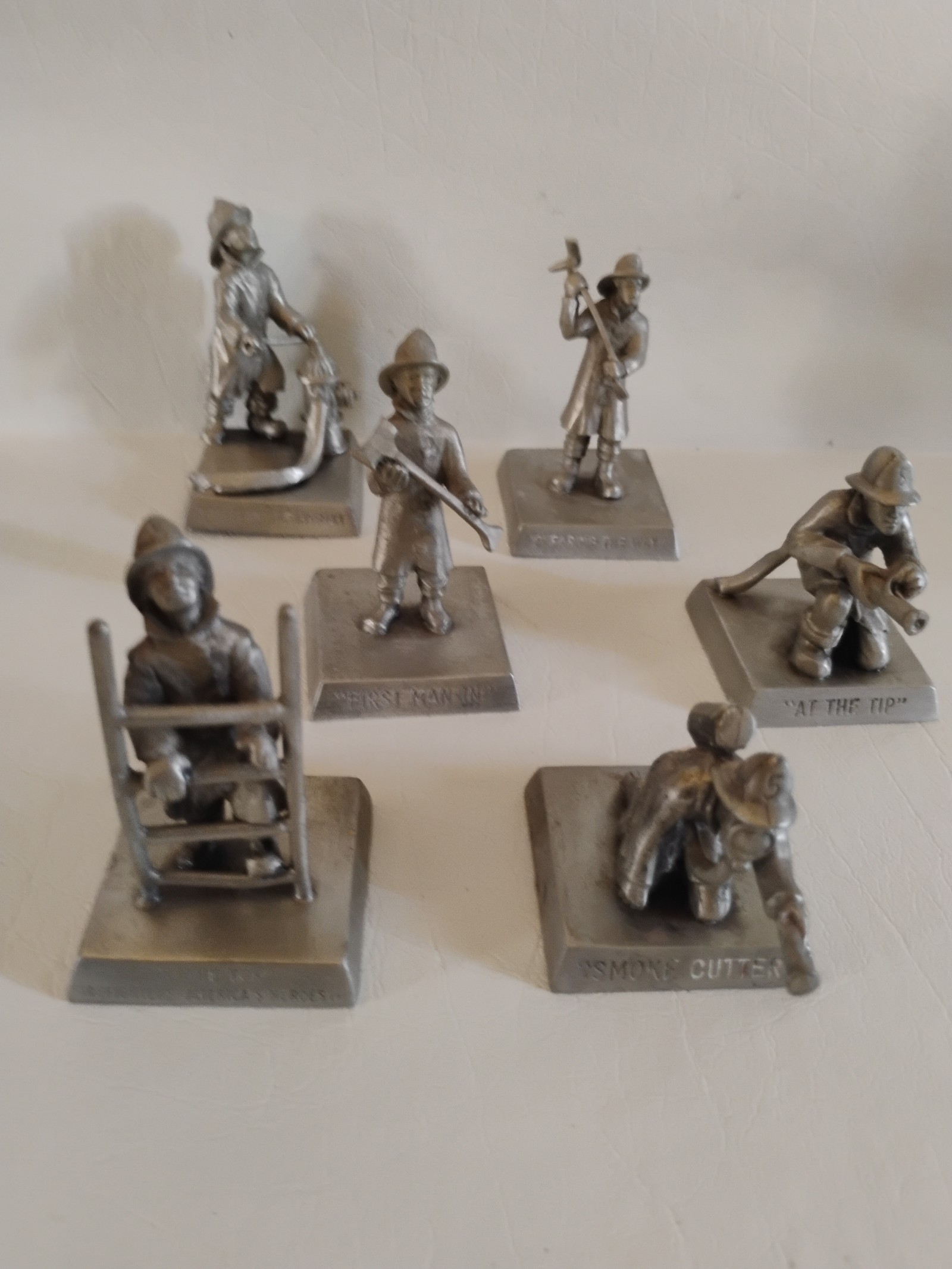 6 pewter Firefighter figures from The Griffith Pottery House 1982/ Rawcliff 1985
